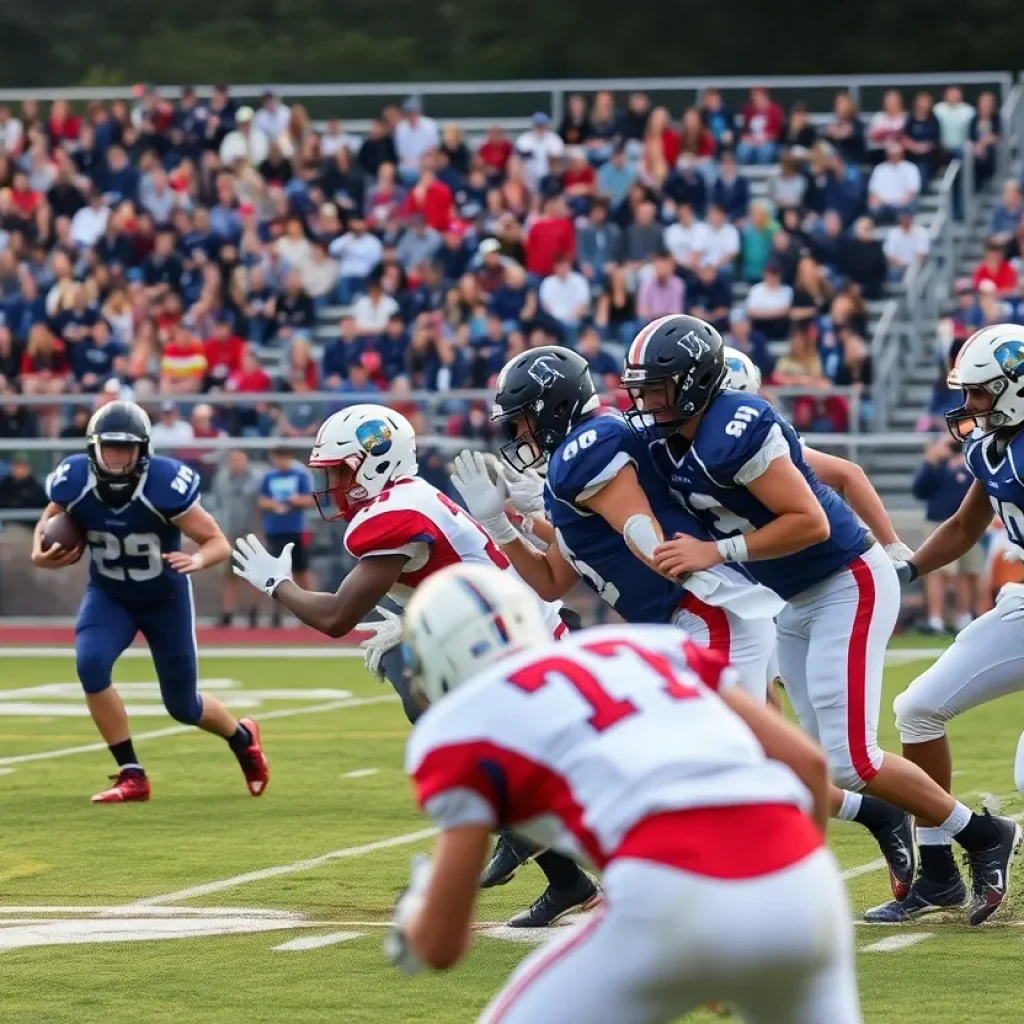 High school football players from Folsom Bulldogs and Grant Pacers competing on the field