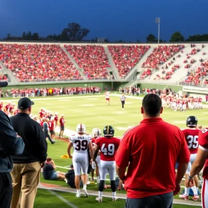 High school football game with players and coaches