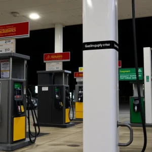 Empty gasoline pumps at a California gas station due to supply issues