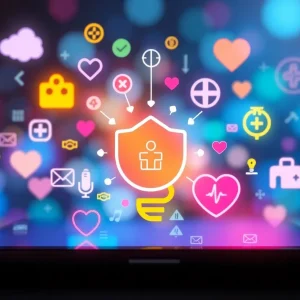 Abstract representation of digital marketing for healthcare with AI elements
