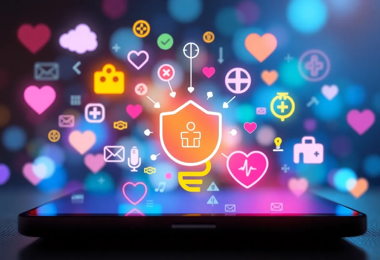 Abstract representation of digital marketing for healthcare with AI elements