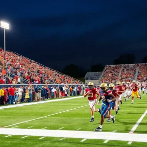 Grant Pacers and Folsom Bulldogs football teams competing