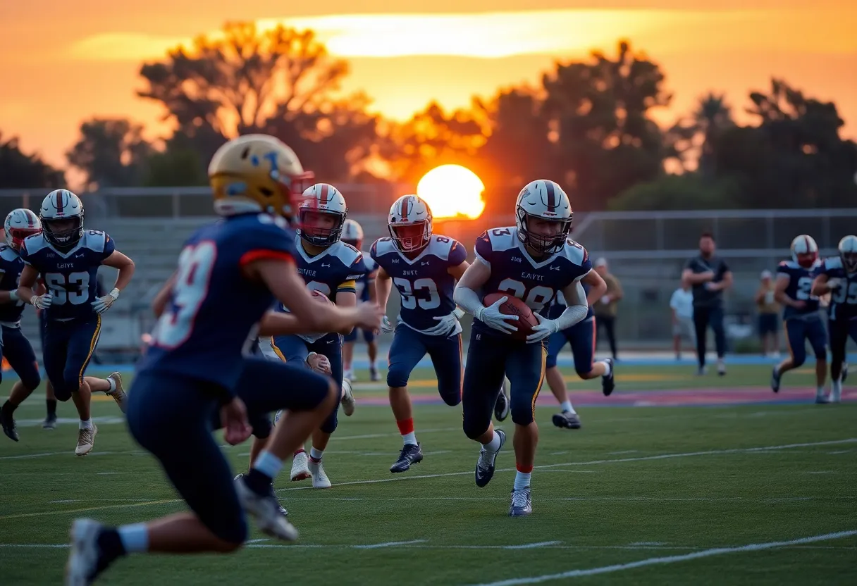High school football players in California during a game