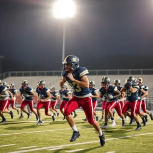 High school football players practicing on the field