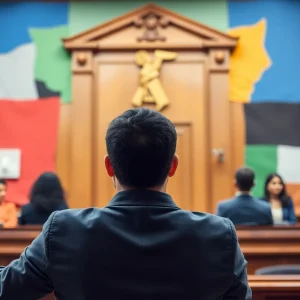 Courtroom scene representing justice