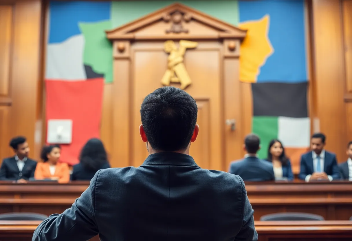 Courtroom scene representing justice