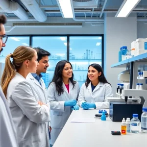 Laboratory researchers working on biopharmaceutical therapies