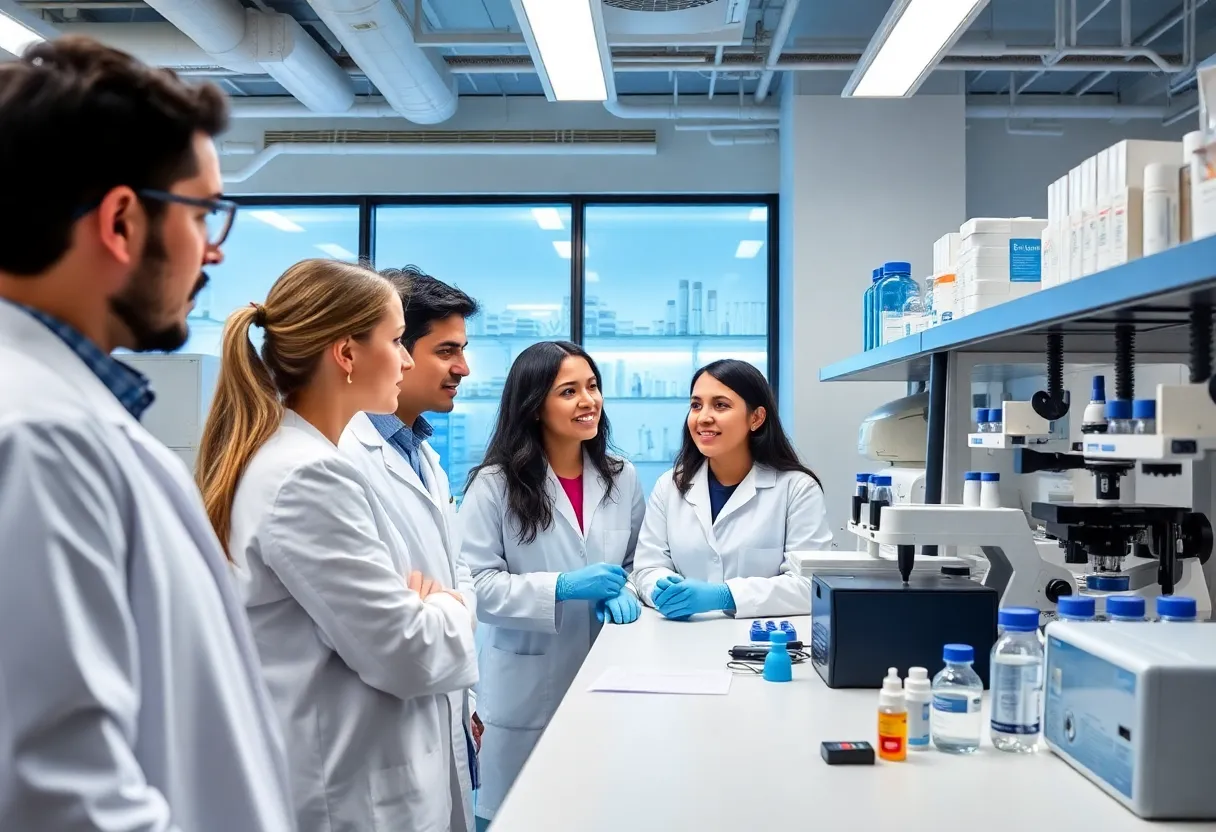 Laboratory researchers working on biopharmaceutical therapies