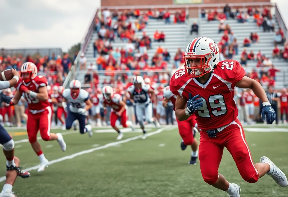 High school football players in action during a game