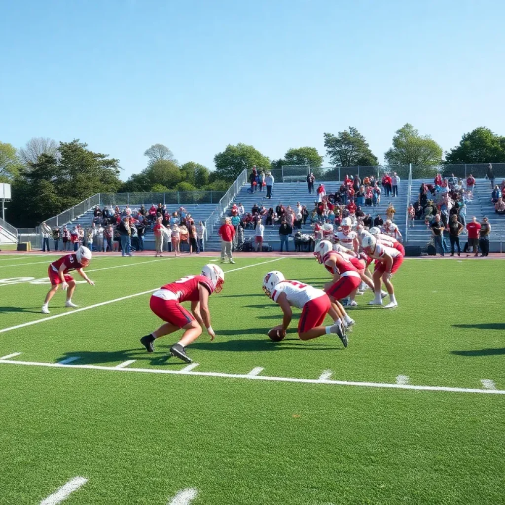 Mater Dei High School players practicing on the football field