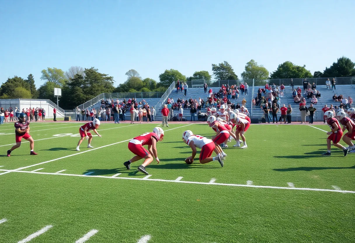 Mater Dei High School players practicing on the football field
