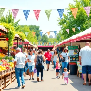 Families enjoying the Mission Viejo Farmers Market with fresh produce and activities.
