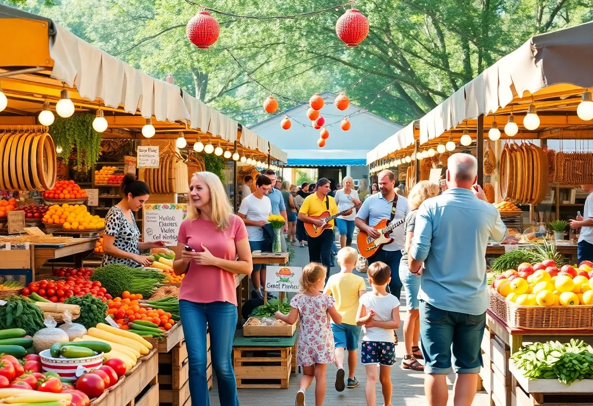 Vibrant farmers market showcasing fresh produce and local crafts.