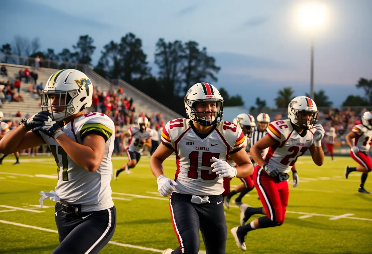 Mission Viejo High School football players on the field during a game