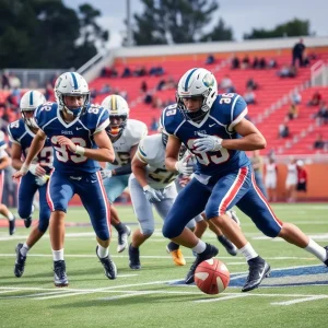 Football players in action during the Mission Viejo season opener