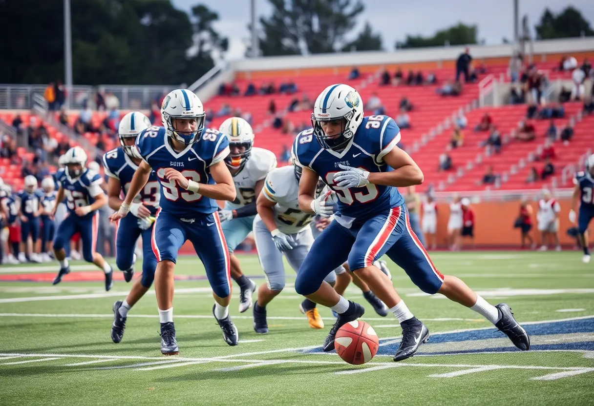 Football players in action during the Mission Viejo season opener