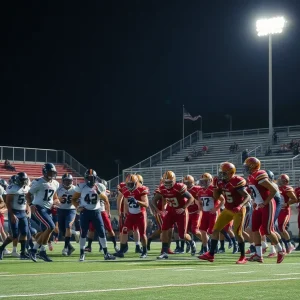 Mission Viejo players in action against Santa Margarita during a football game.