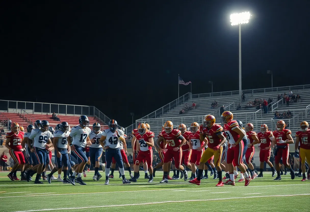 Mission Viejo players in action against Santa Margarita during a football game.
