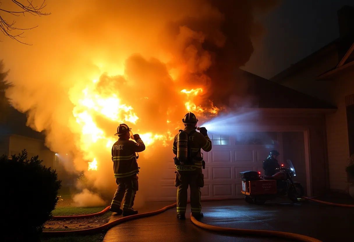 Firefighters responding to a garage fire in Mission Viejo, CA