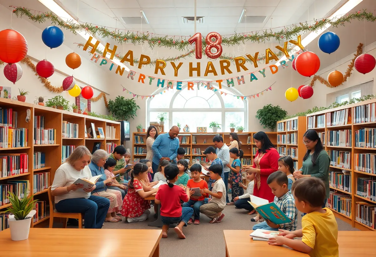Families celebrating the 50th anniversary of Mission Viejo Library