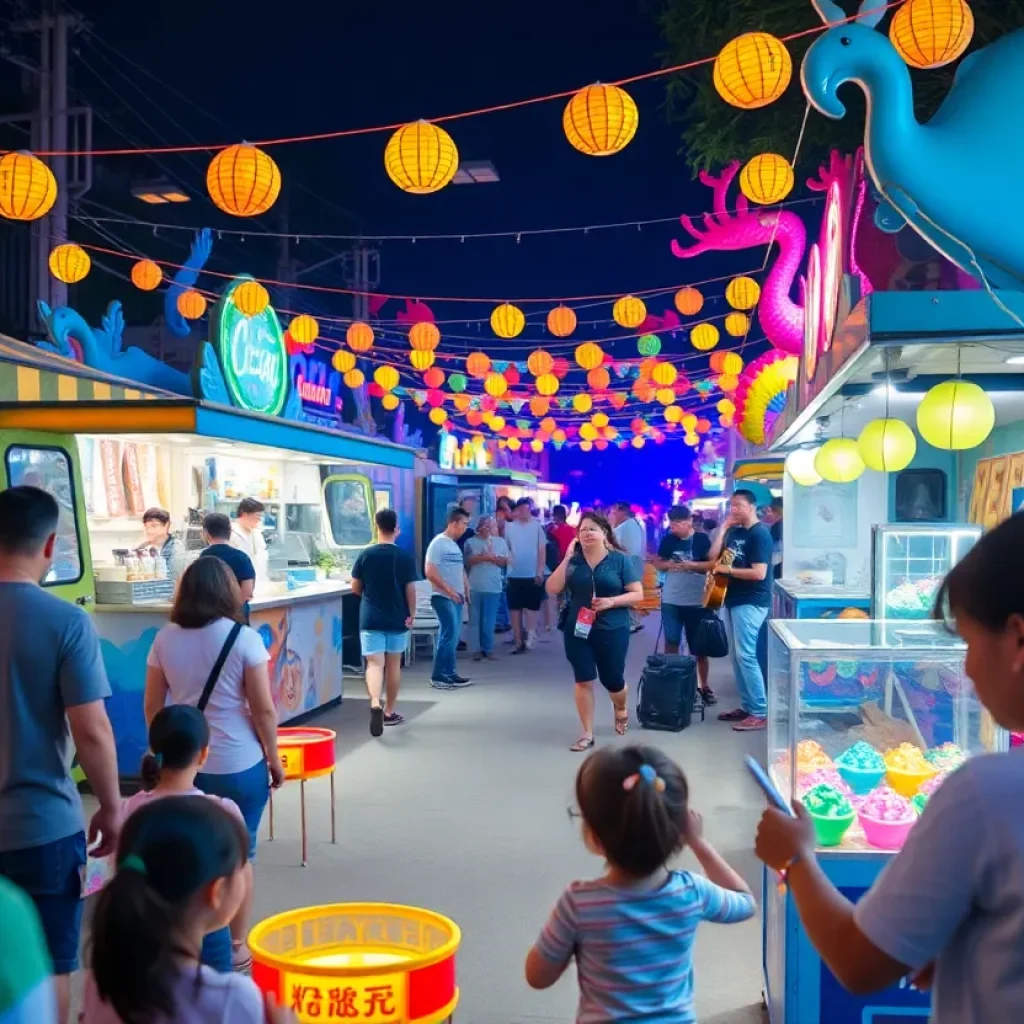 Crowd enjoying the Night Market with Under the Sea decorations