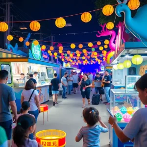 Crowd enjoying the Night Market with Under the Sea decorations