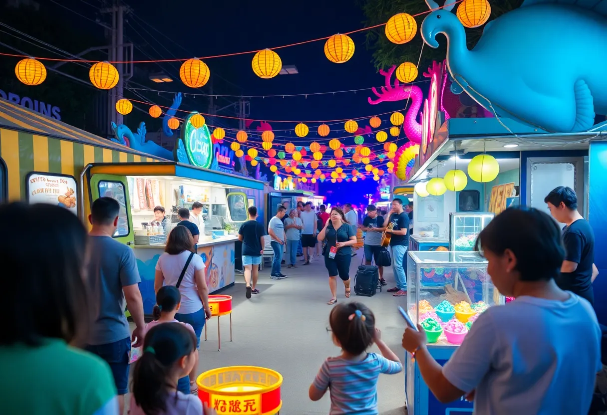 Crowd enjoying the Night Market with Under the Sea decorations