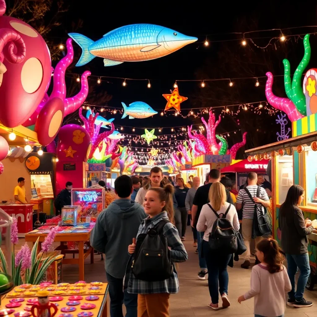 Families enjoying the Mission Viejo Night Market with Under the Sea decorations