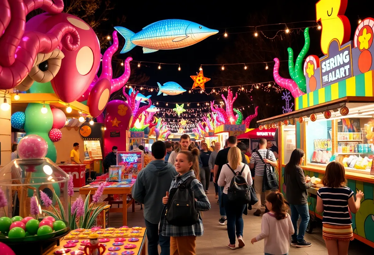 Families enjoying the Mission Viejo Night Market with Under the Sea decorations