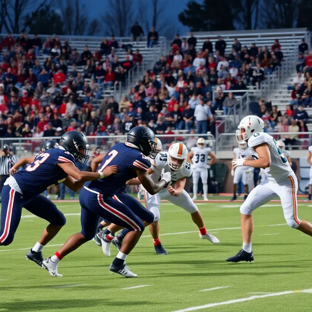 High school football players in action during a game