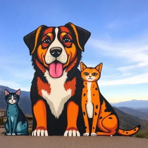 Mural at Mission Viejo Animal Services Center celebrating pet adoption