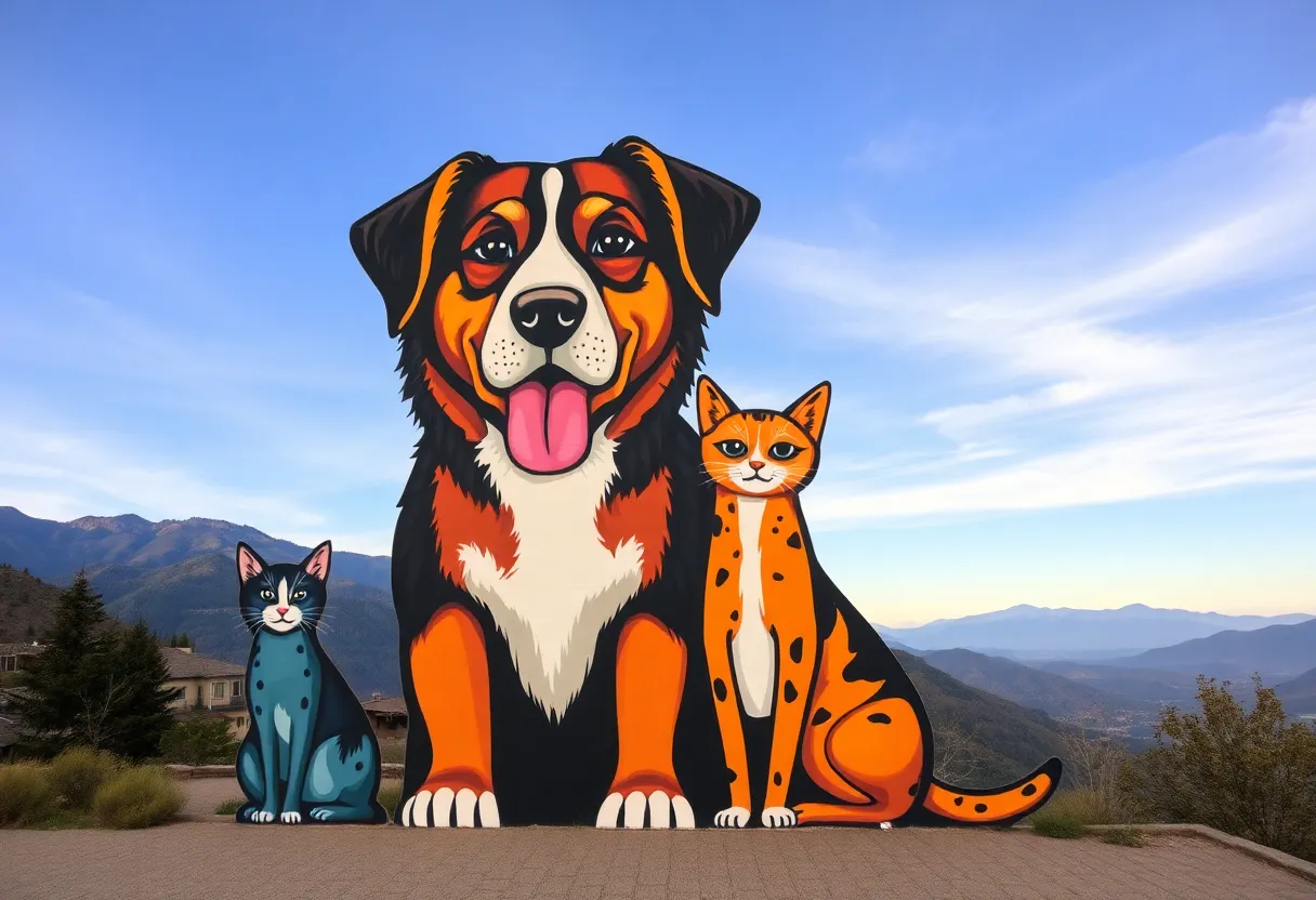 Mural at Mission Viejo Animal Services Center celebrating pet adoption