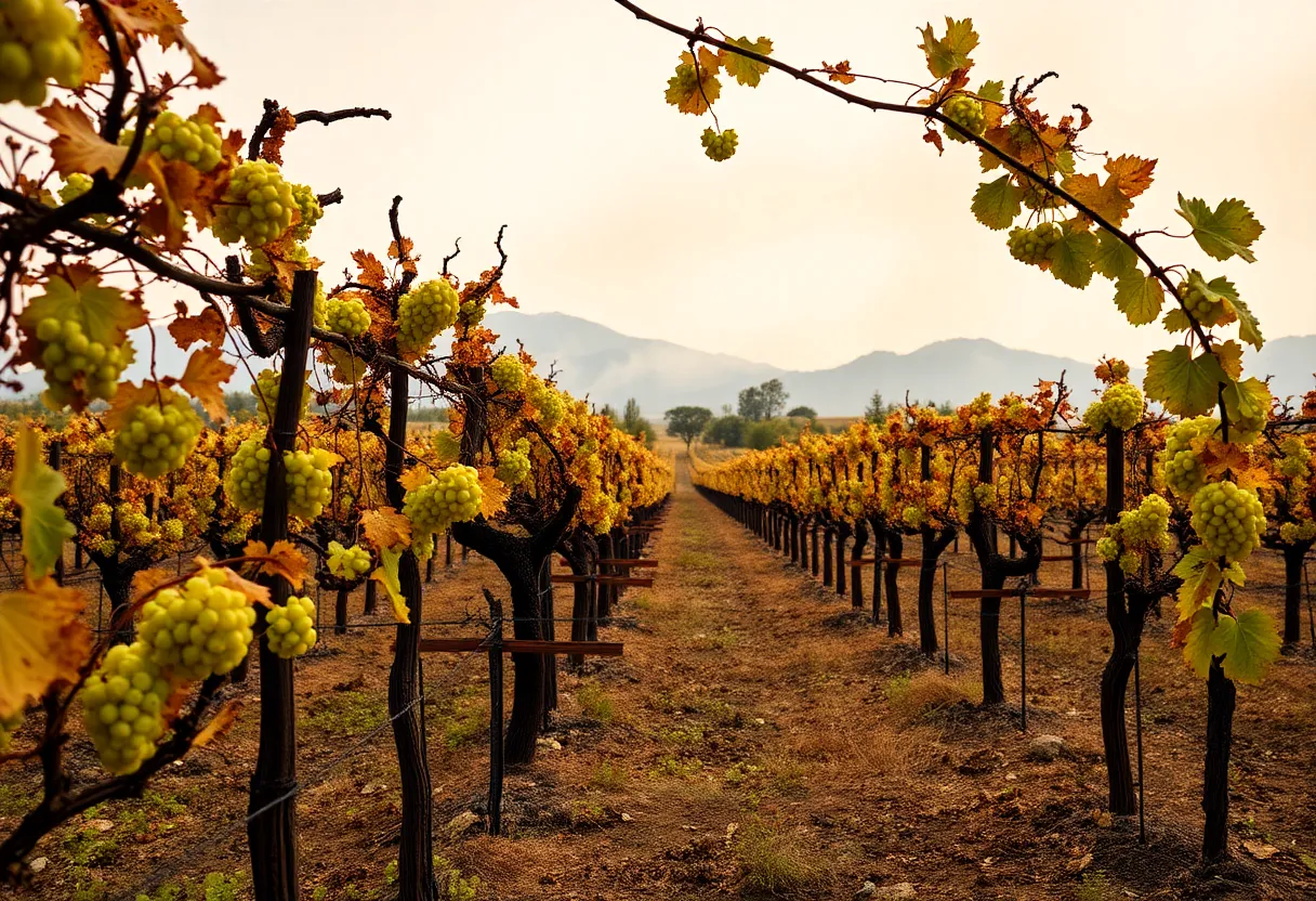 Wildfire damage in Napa Valley vineyards