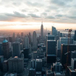 Skyline view of a metropolitan area with broadcasting antennas