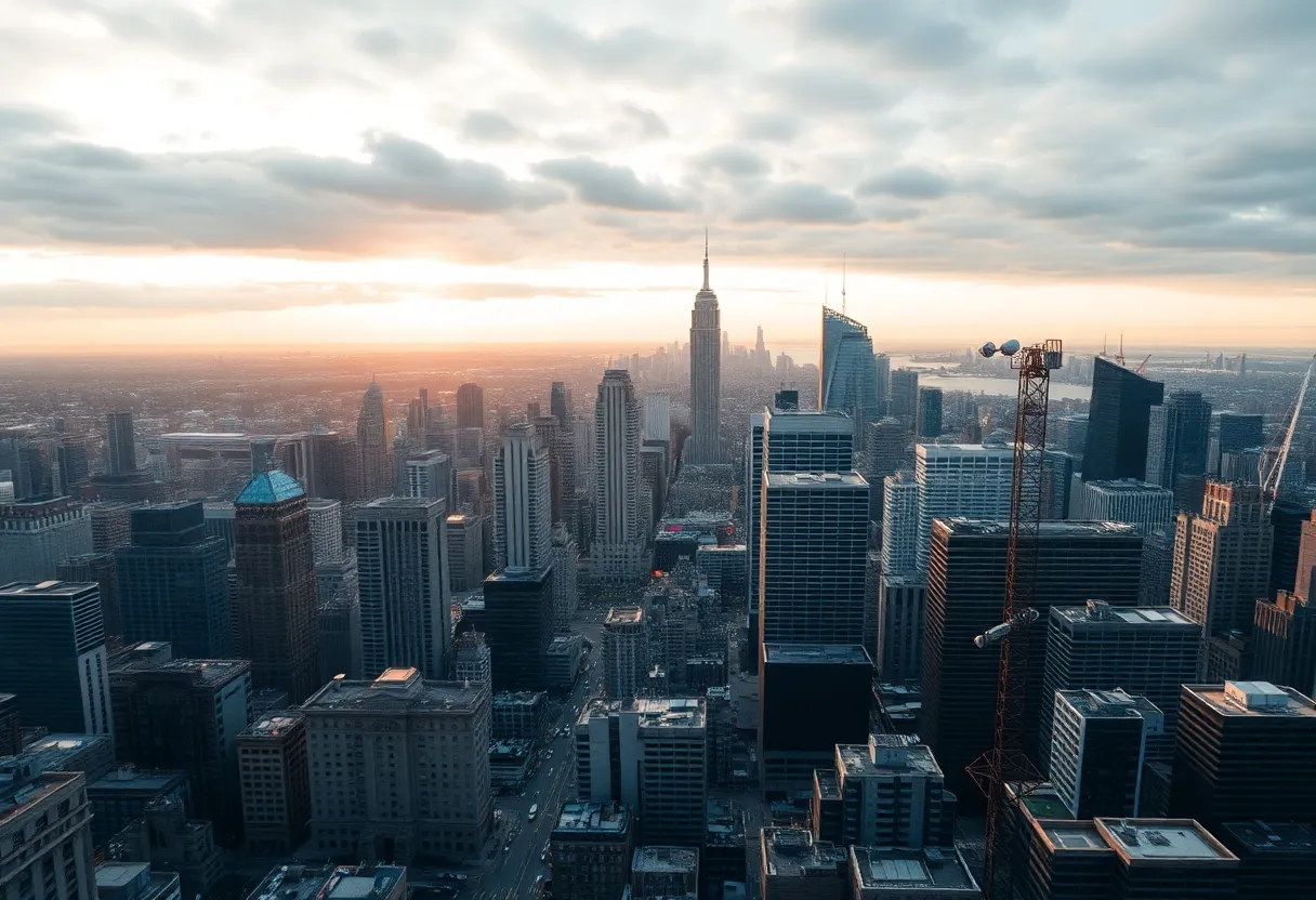 Skyline view of a metropolitan area with broadcasting antennas