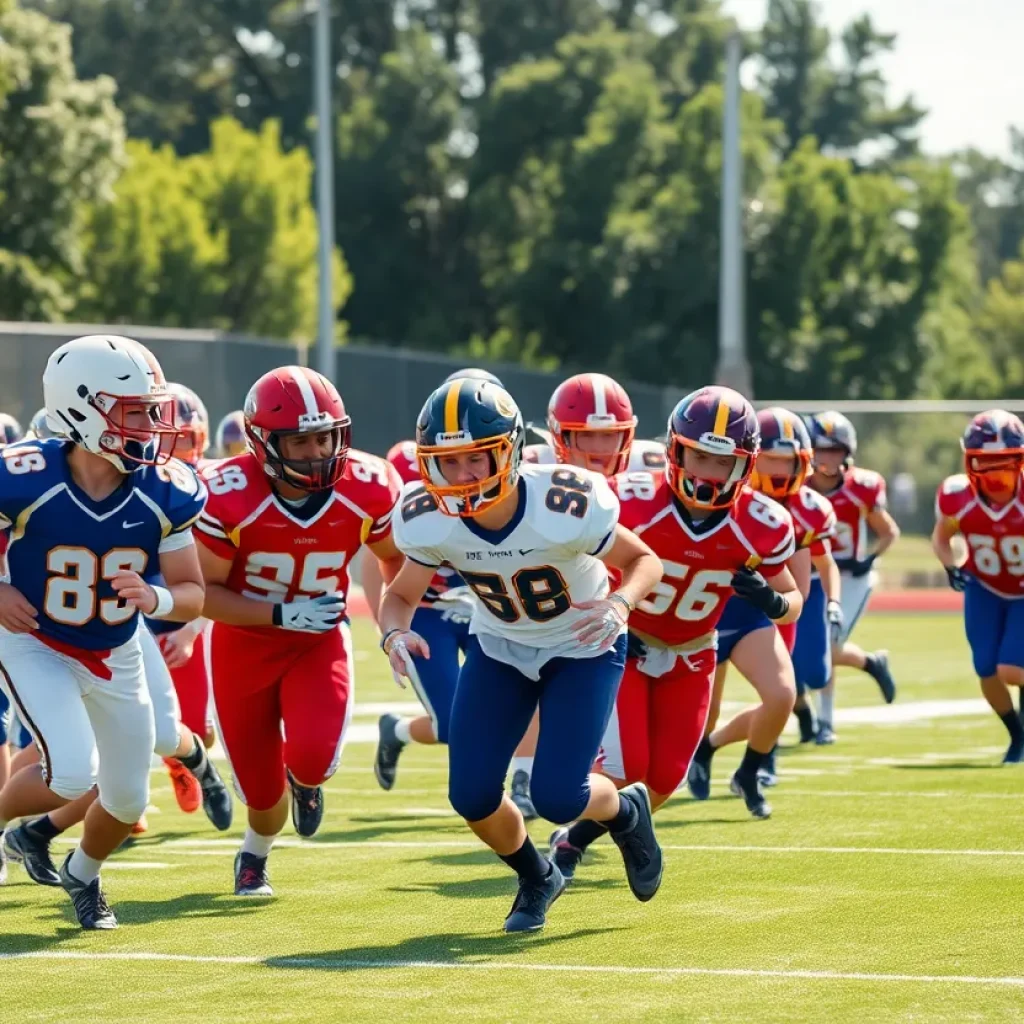 High school football players in action on the field during a game
