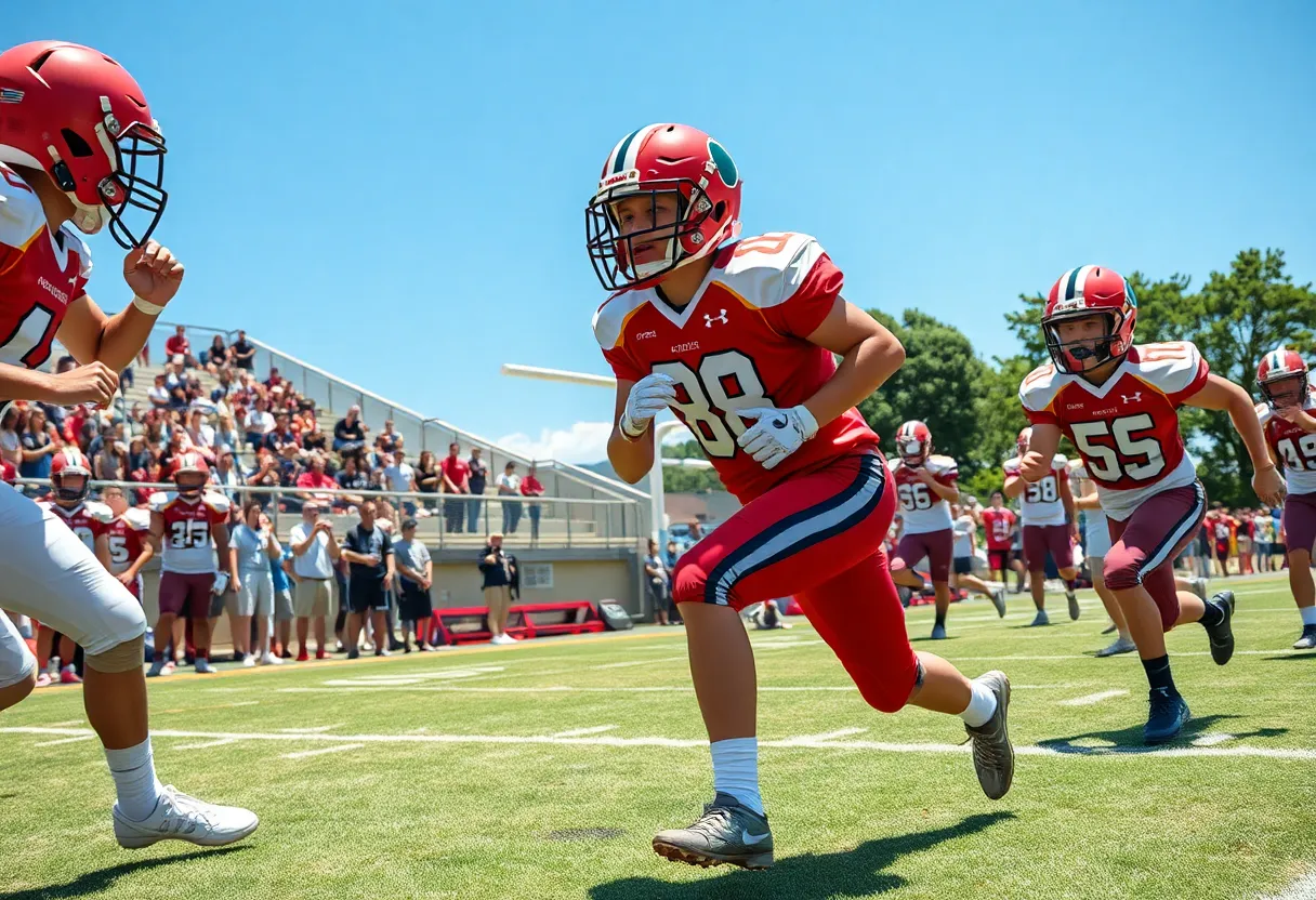 High school football players competing in Orange County