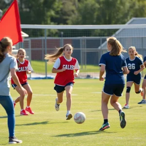 High school students playing flag football and volleyball in Orange County