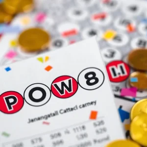 Powerball lottery ticket with gold coins and confetti