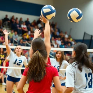 Roosevelt Mustangs in action during a volleyball match against Mission Viejo Diablos.