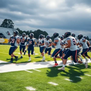 Team celebrating a touchdown during a high school football game