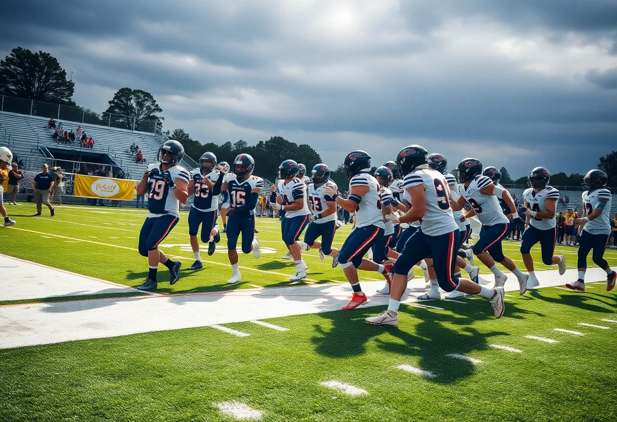Team celebrating a touchdown during a high school football game