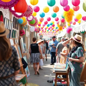 Sawdust Art Festival with artists and attendees in 1960s attire