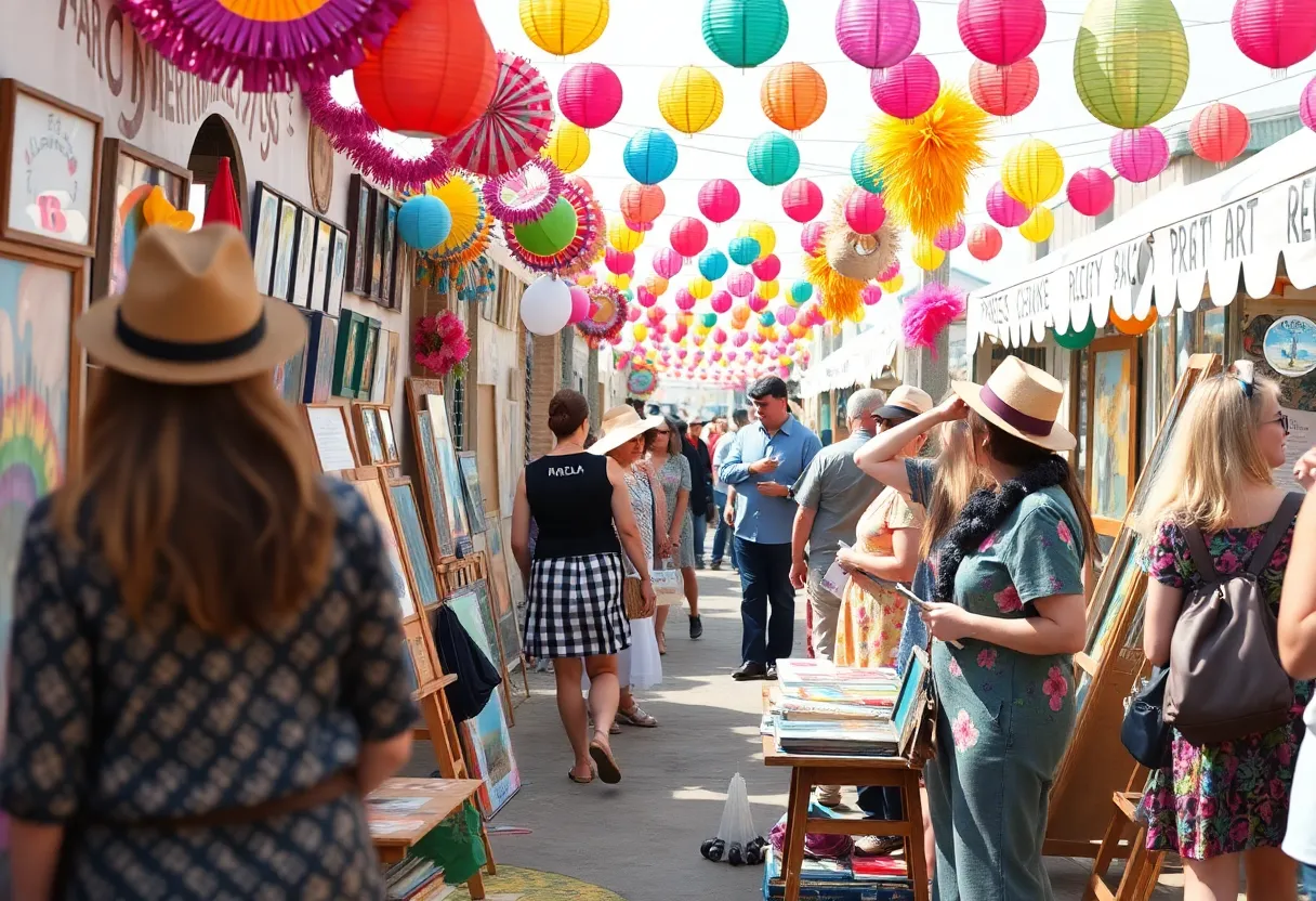 Sawdust Art Festival with artists and attendees in 1960s attire