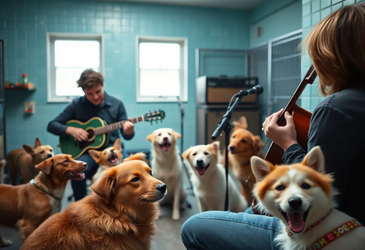 Musicians performing for shelter animals at the Wild Tunes initiative launch
