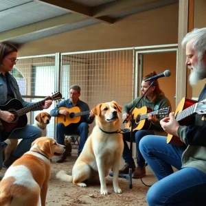 Musicians performing for shelter animals at Mission Viejo