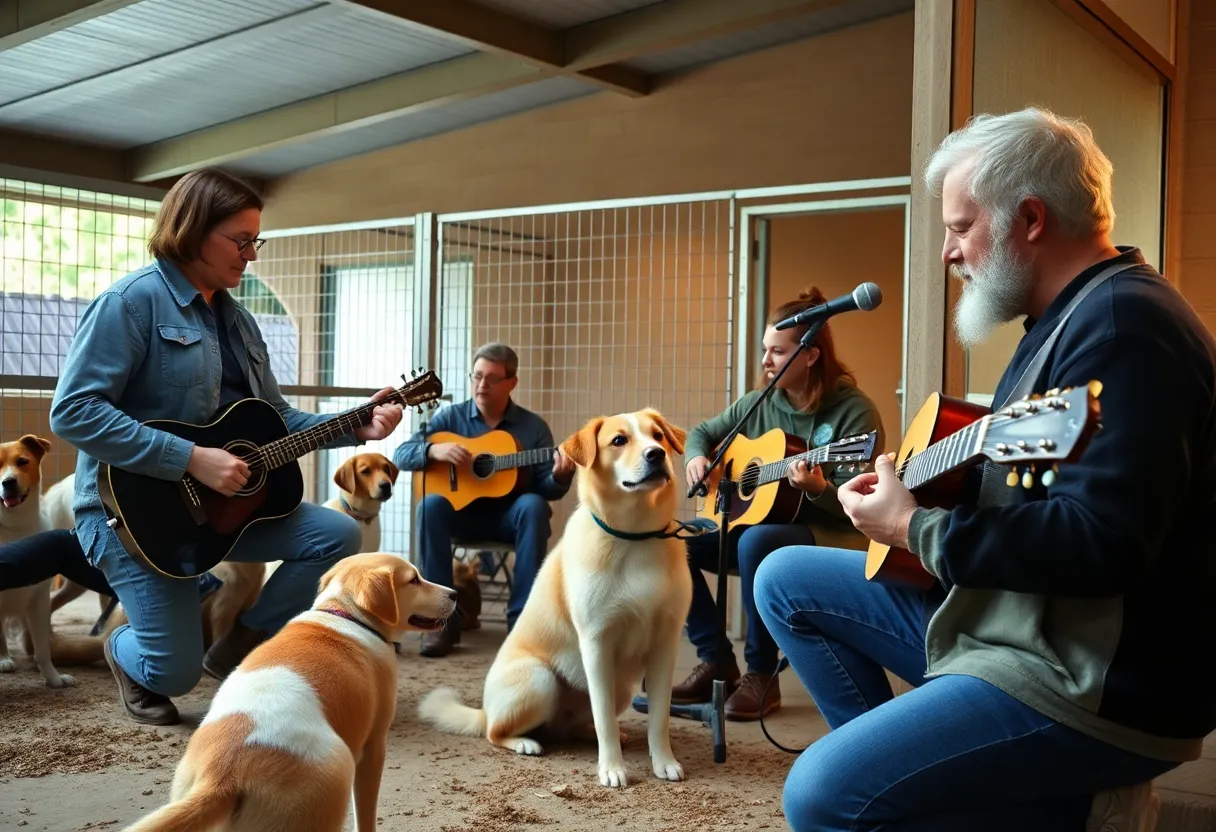 Musicians performing for shelter animals at Mission Viejo