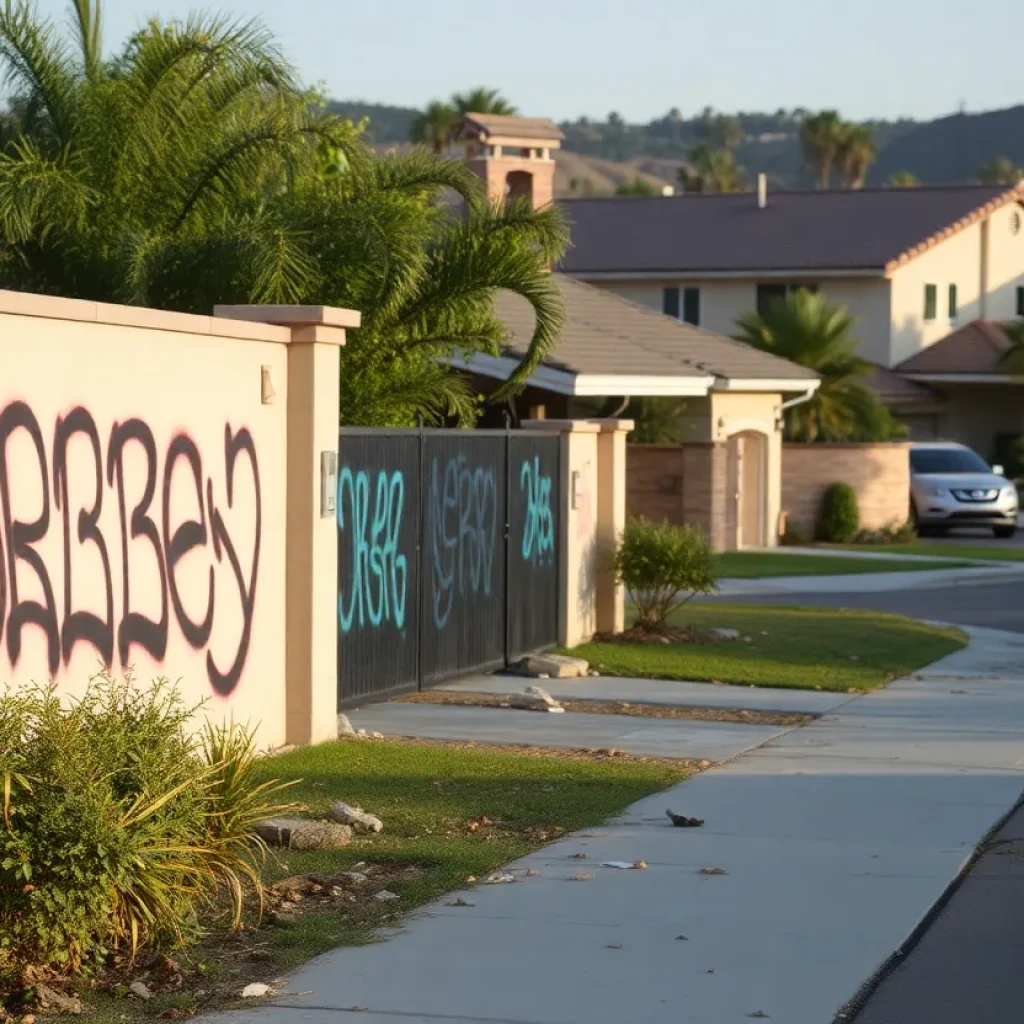 Vandalized property in a suburban Aliso Viejo neighborhood