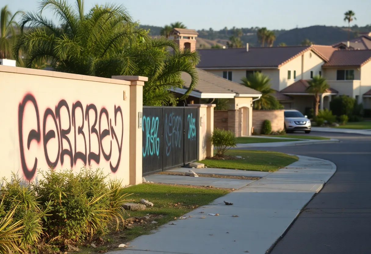 Vandalized property in a suburban Aliso Viejo neighborhood