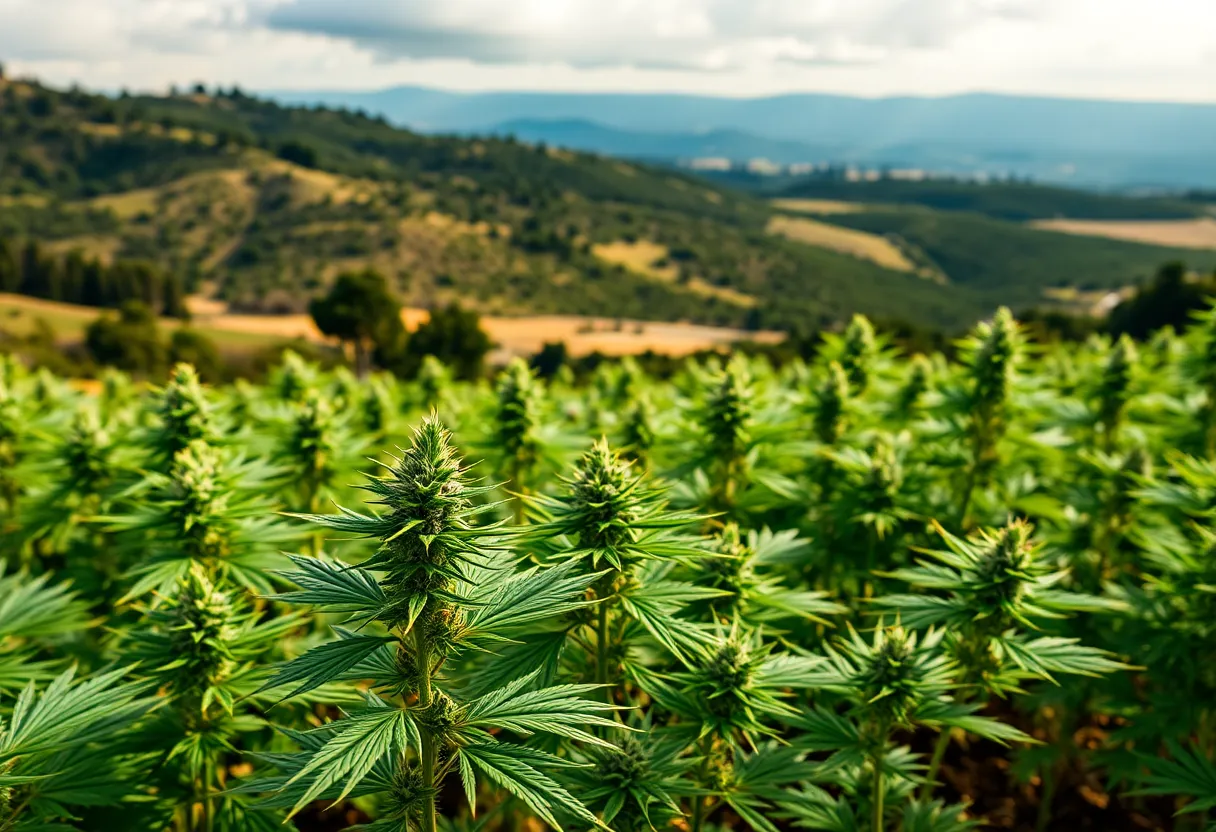 Cannabis plants in California with tax symbols